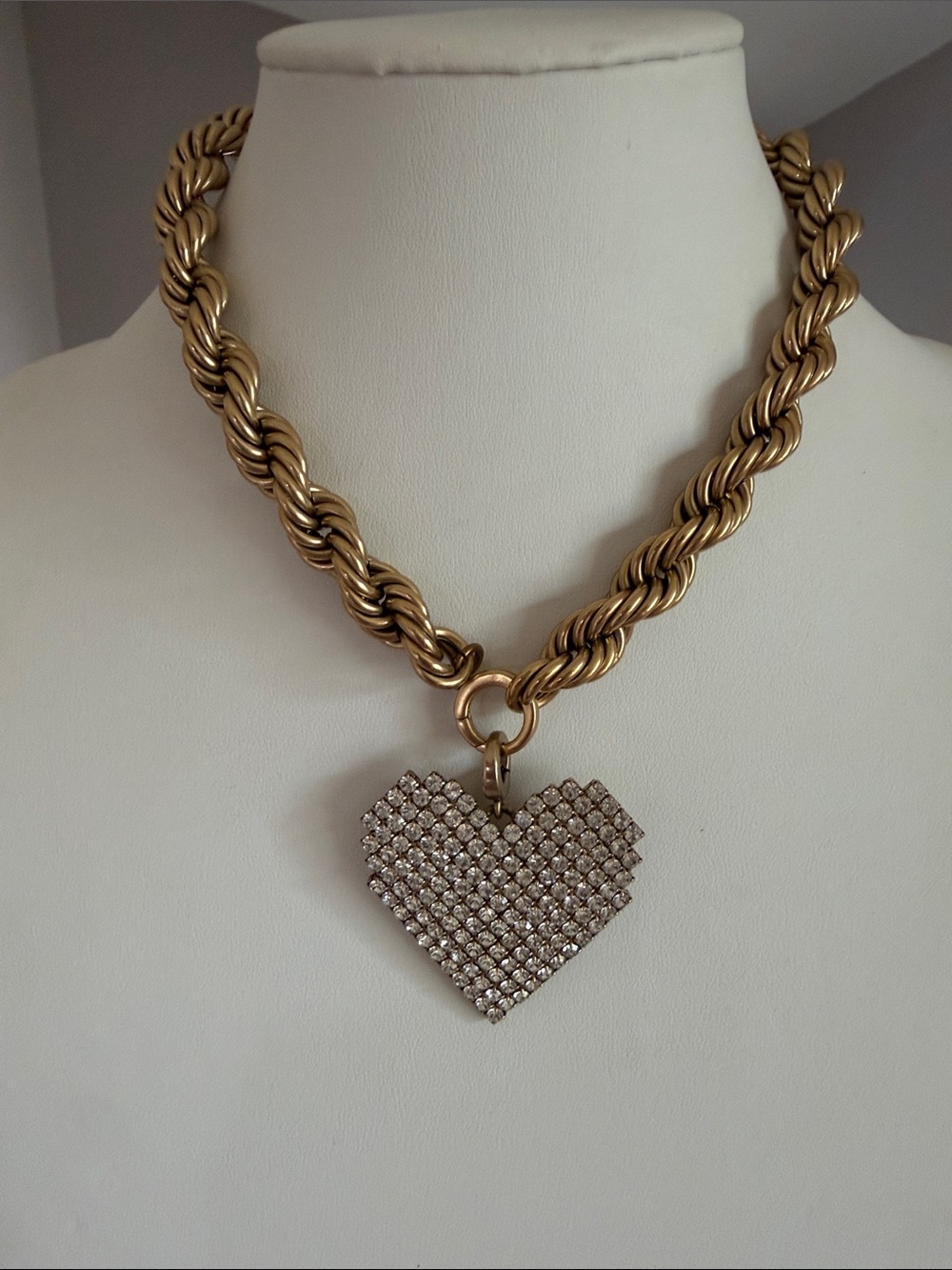 Loren Hope Gold-Tone Rope Chain Necklace with Crystal Heart Pendant